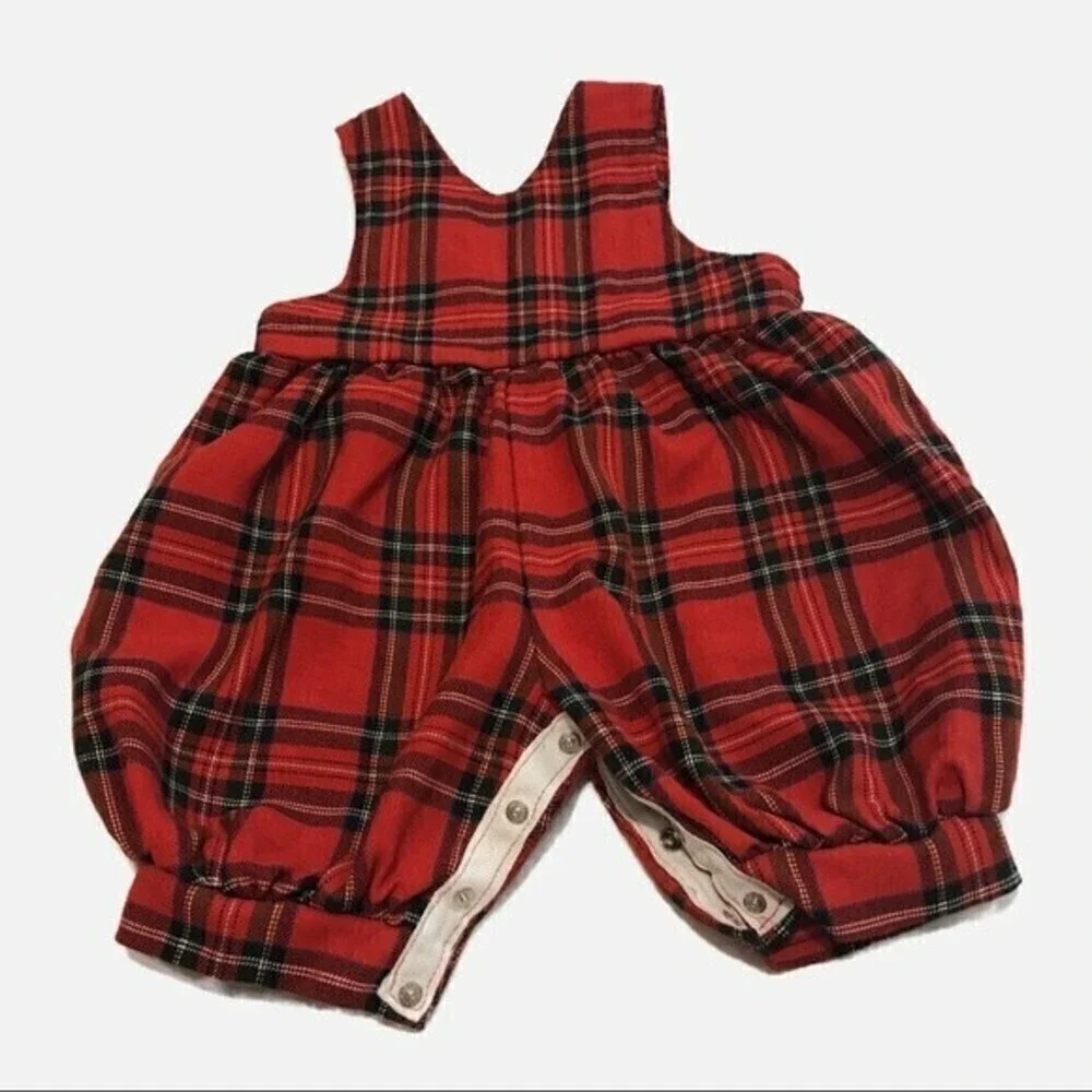 Baby Christmas Overalls Snowman Red Plaid